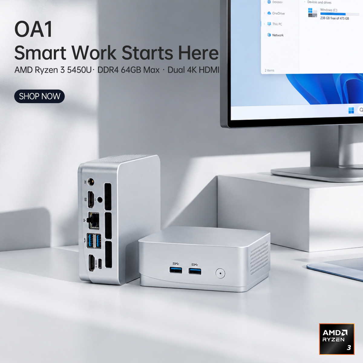 TOPC PA1 AMD Ryzen™ 3 PRO 5450U Mini PC